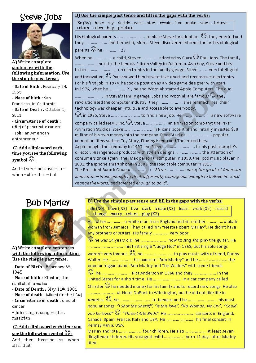 Make a timeline of famous people - biographies/simple past, part 4 **editable&answers**