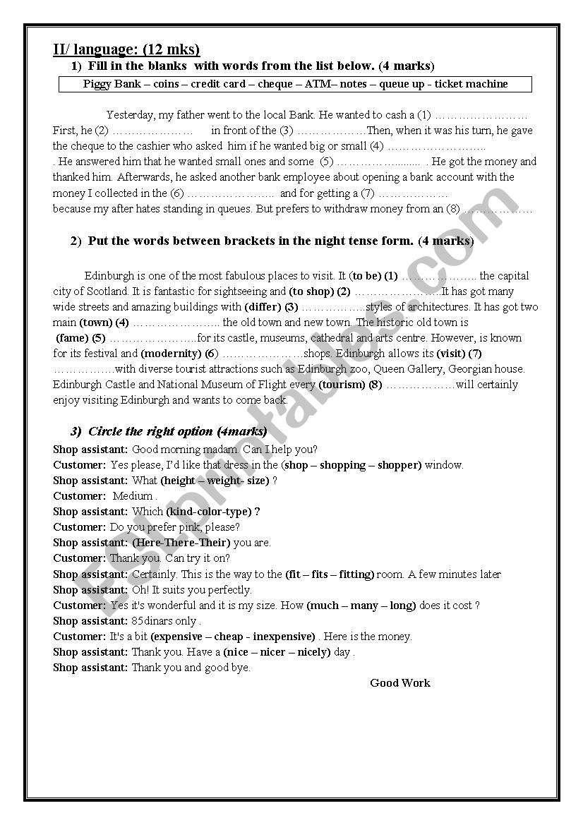 TEST 3 8 TH FORM worksheet