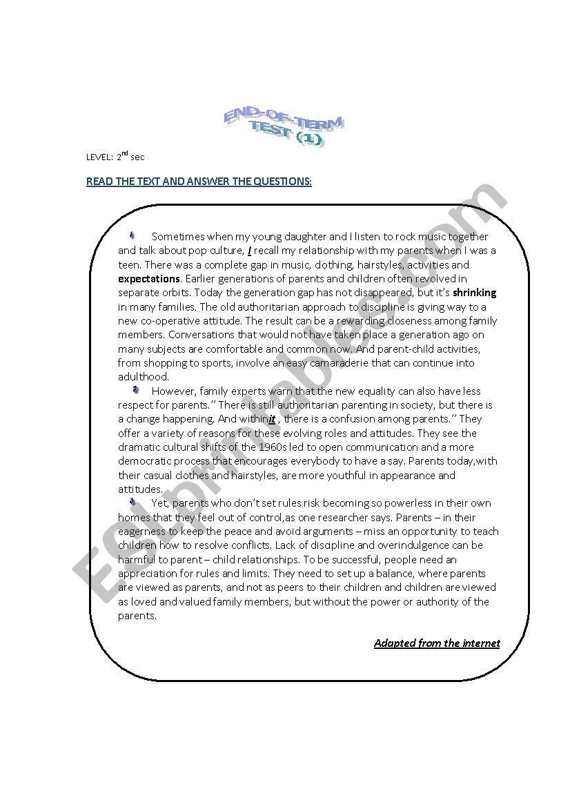 family relationships 2nd sec worksheet