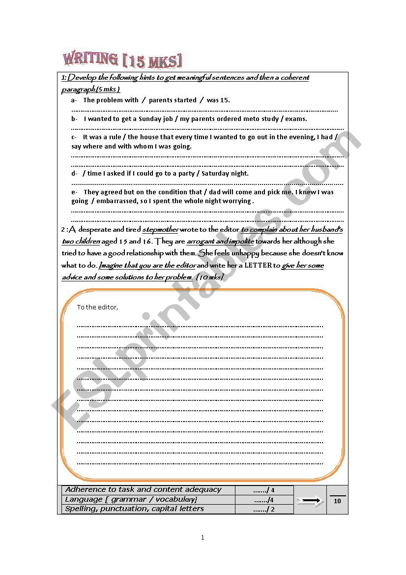 writing activities worksheet