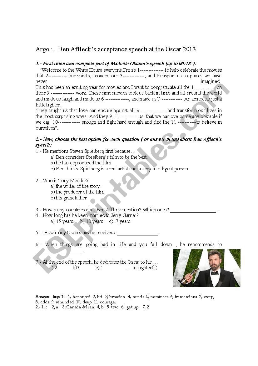 Ben Affleck s Oscar 2013 worksheet