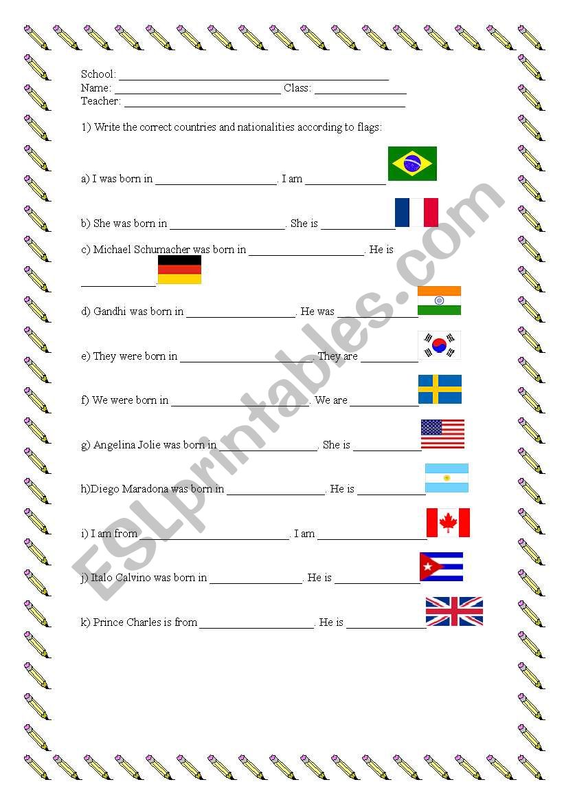 countries and nationalities worksheet