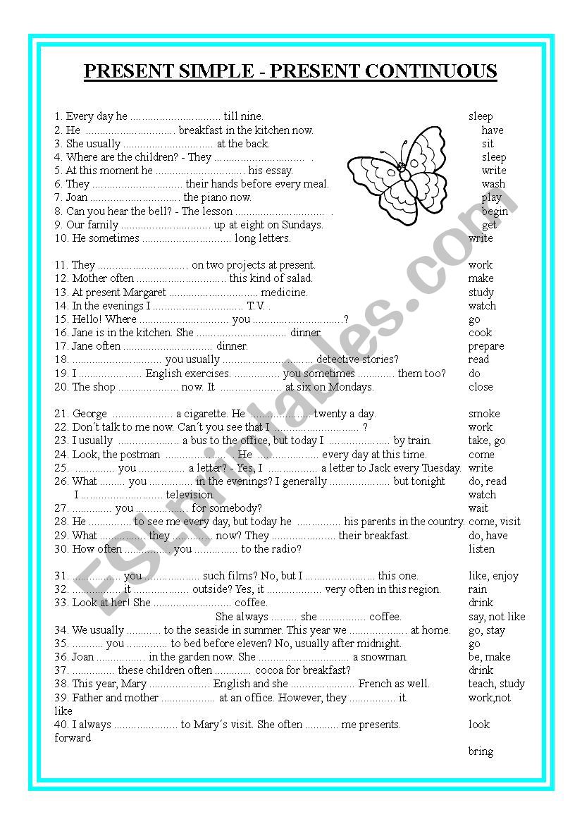 PRESENT SIMPLE vs. CONTINUOUS worksheet