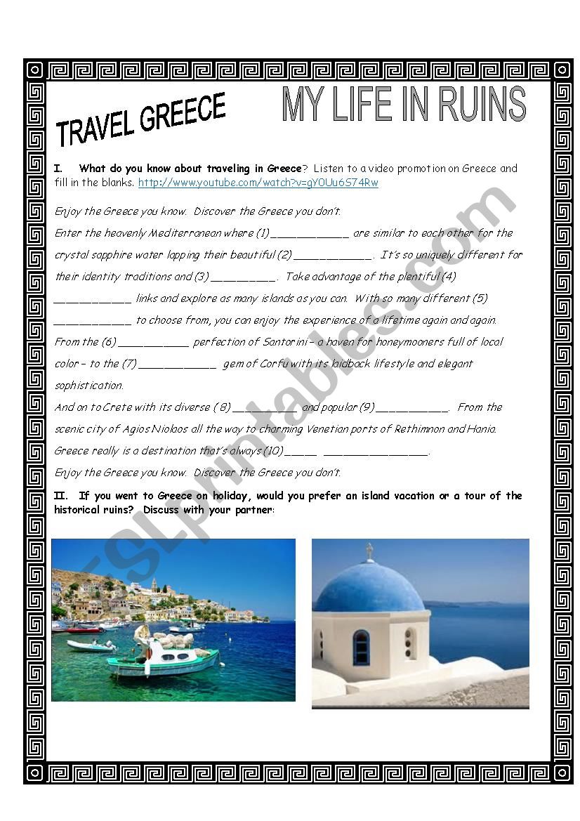 Greece Travel Video worksheet