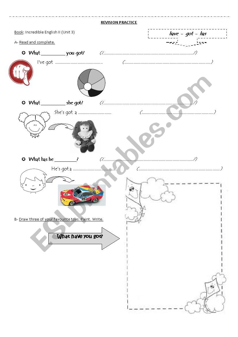 Have got / Has got + Toys worksheet