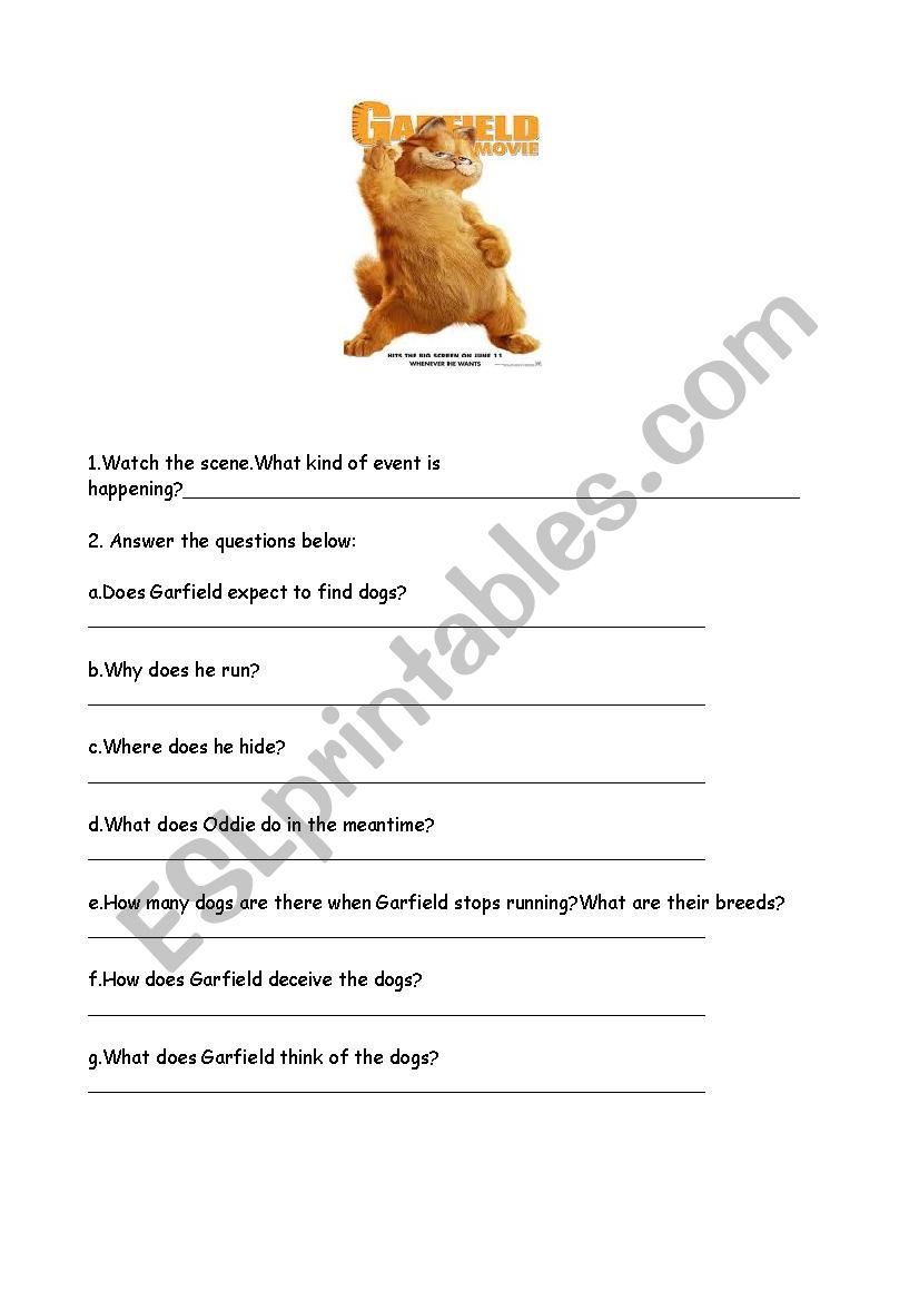 Garfield movie activity worksheet