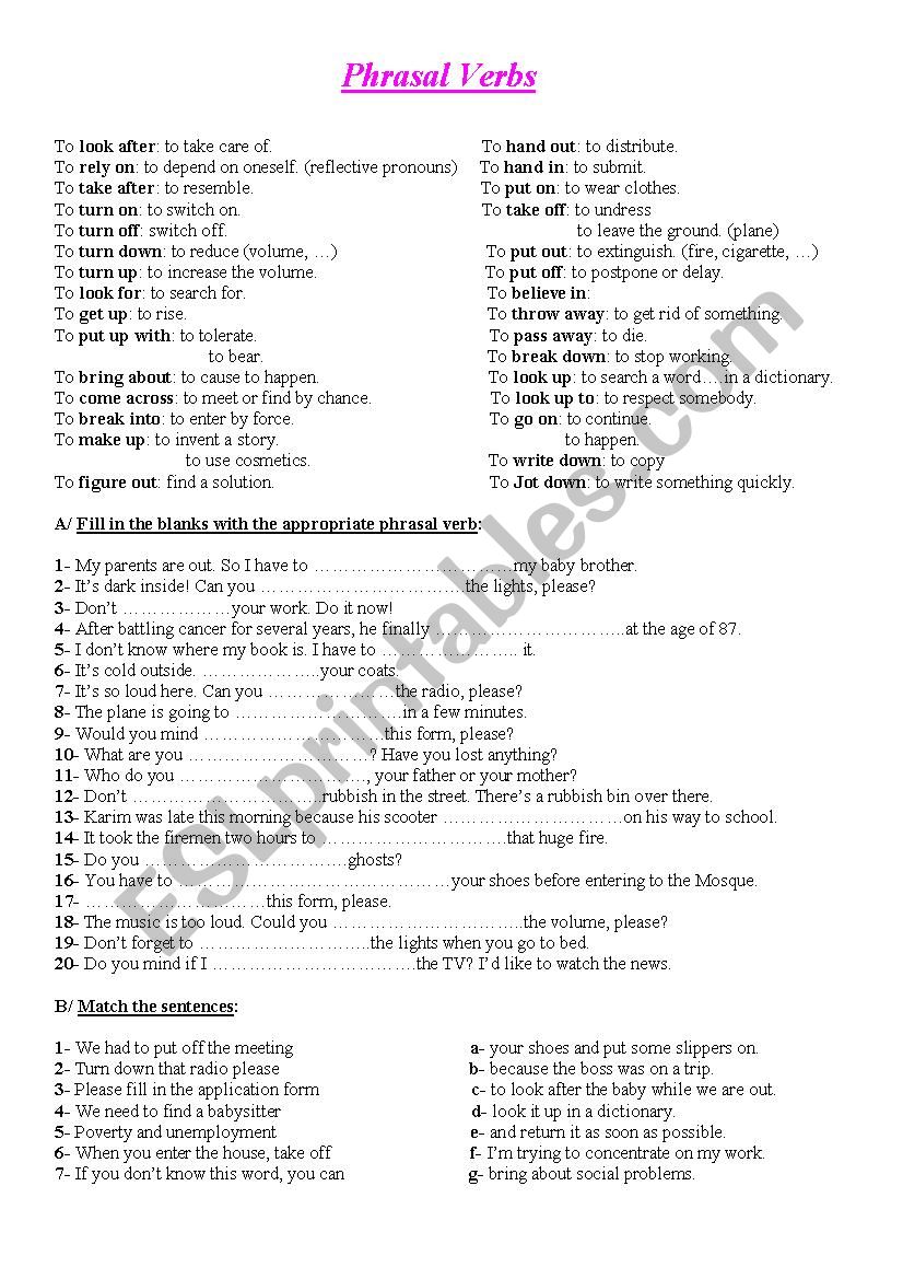 PHRASAL VERBS worksheet