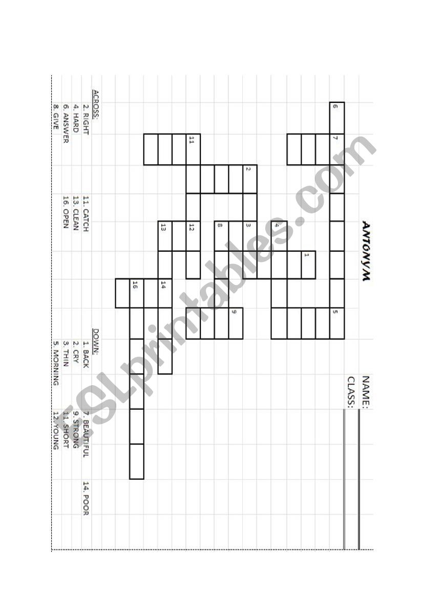 Antonym Crossword worksheet
