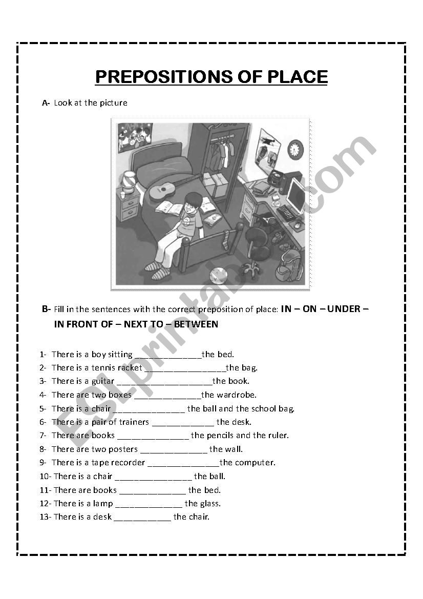 PREPOSITIONS OF PLACE worksheet