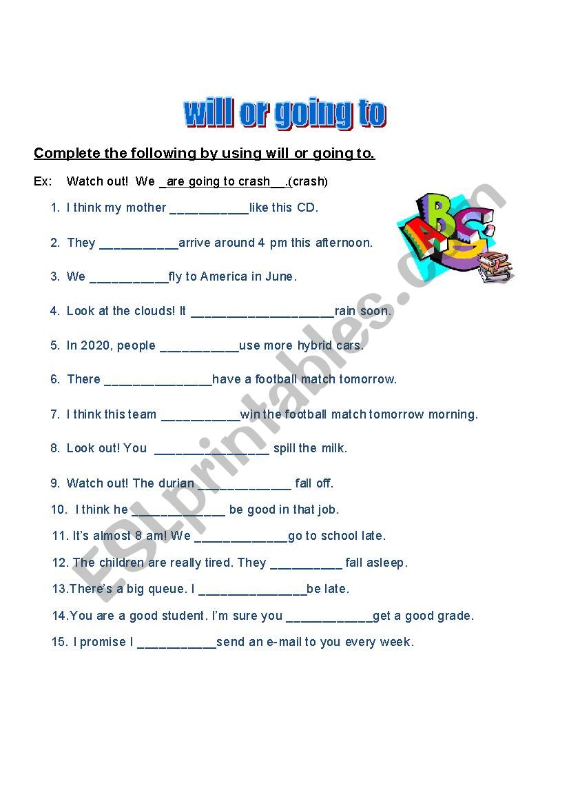 will or going to worksheet