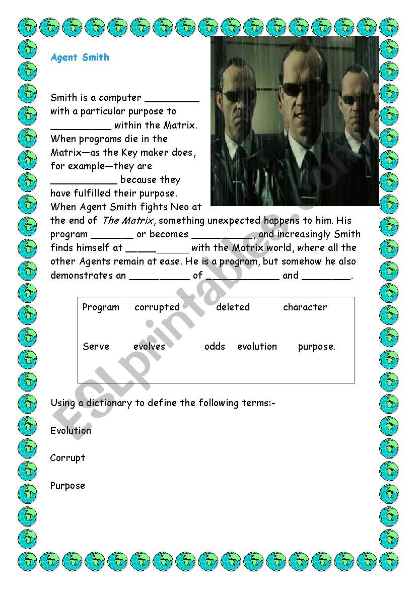 The Matrix- Open cloze passage Agent Smith, clues, connections and associations,