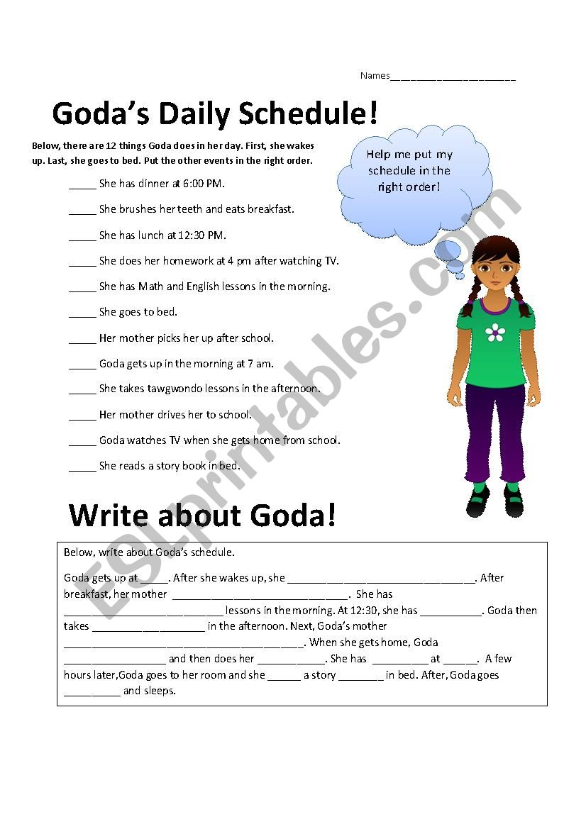 GodaÂ´s Daily Schedule worksheet