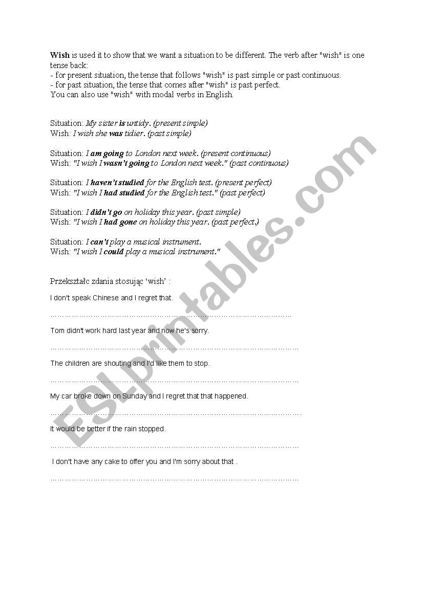 Wish worksheet