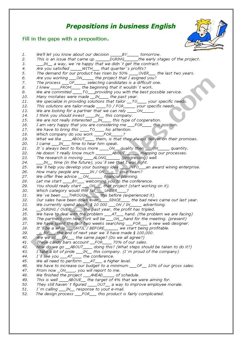 Prepositions in business English