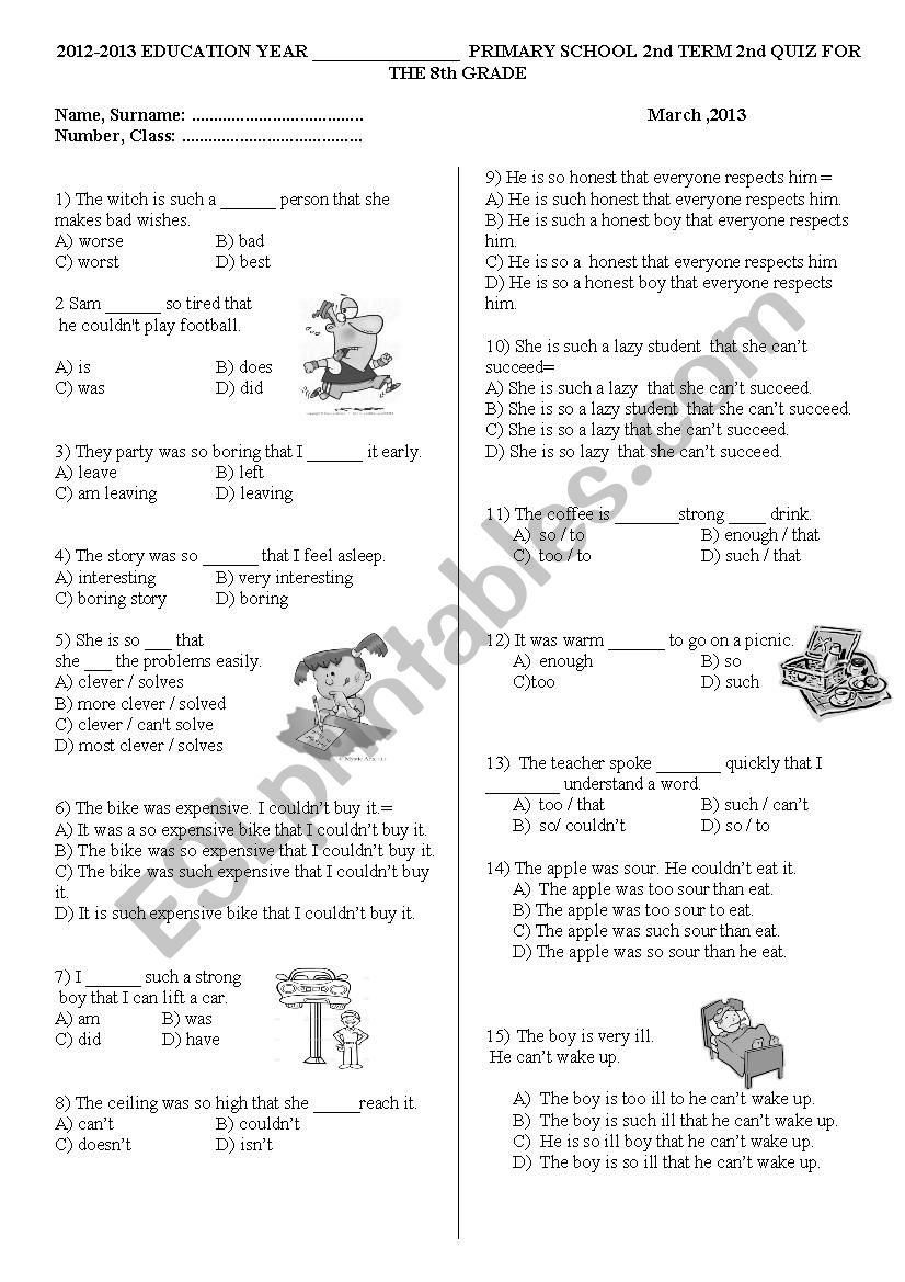 8th Grade Quiz worksheet