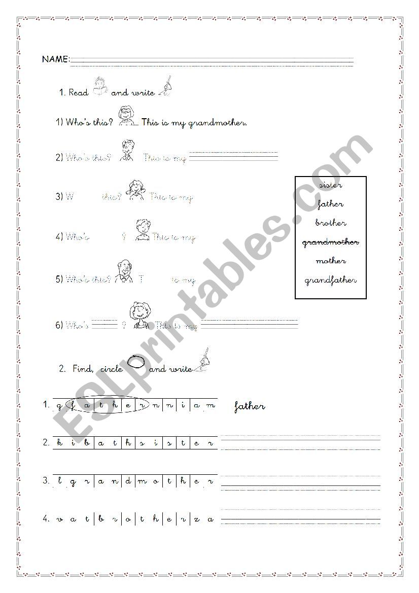 Family worksheet