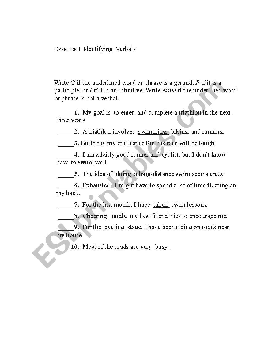 Verbal practice worksheet