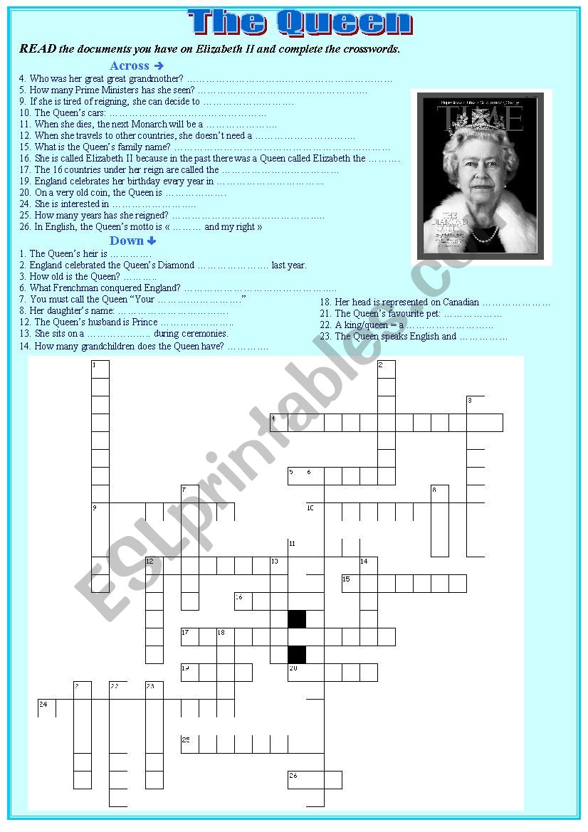 Crosswords on Elizabeth II (with KEY)
