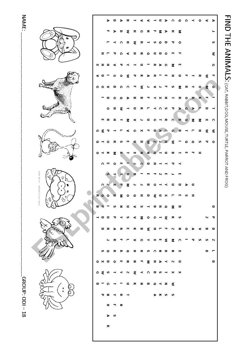 Animal Wordhunt worksheet