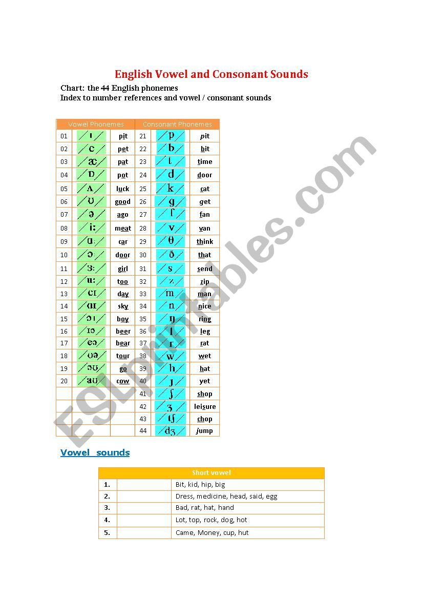 English Vowel and Consonant Sounds