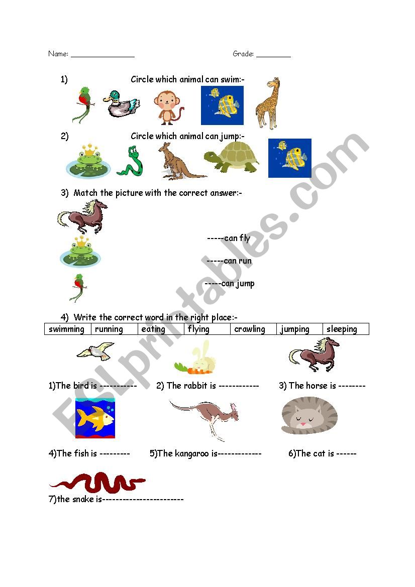 Animal Actions worksheet