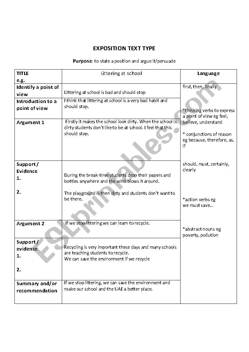 writing exposition worksheet