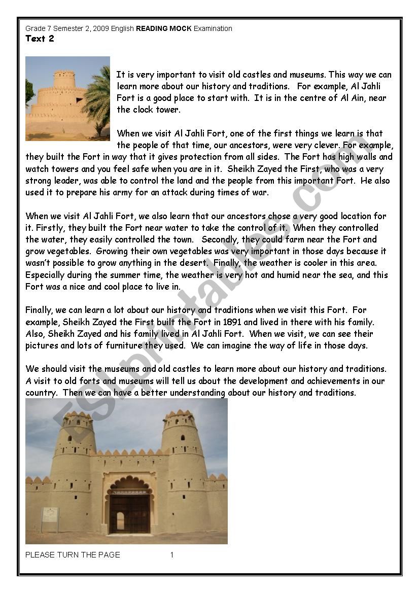visit to historical places worksheet