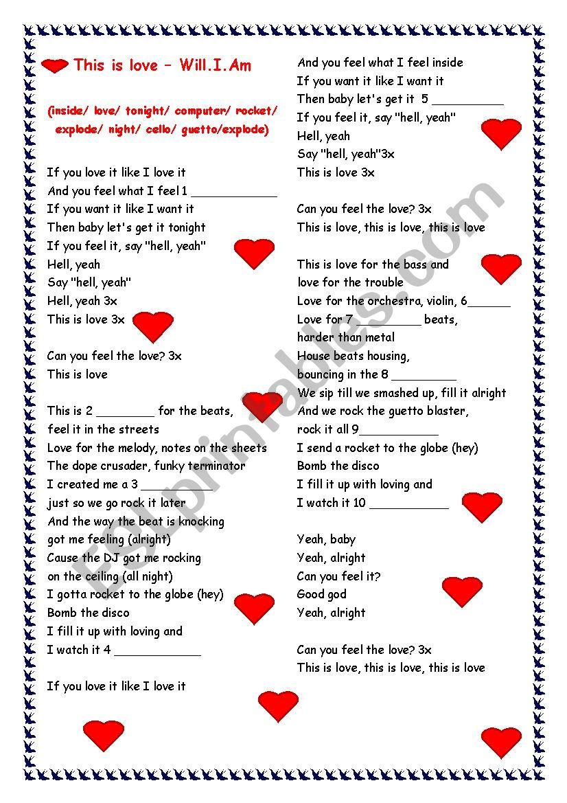 This is love - Will.I.Am worksheet