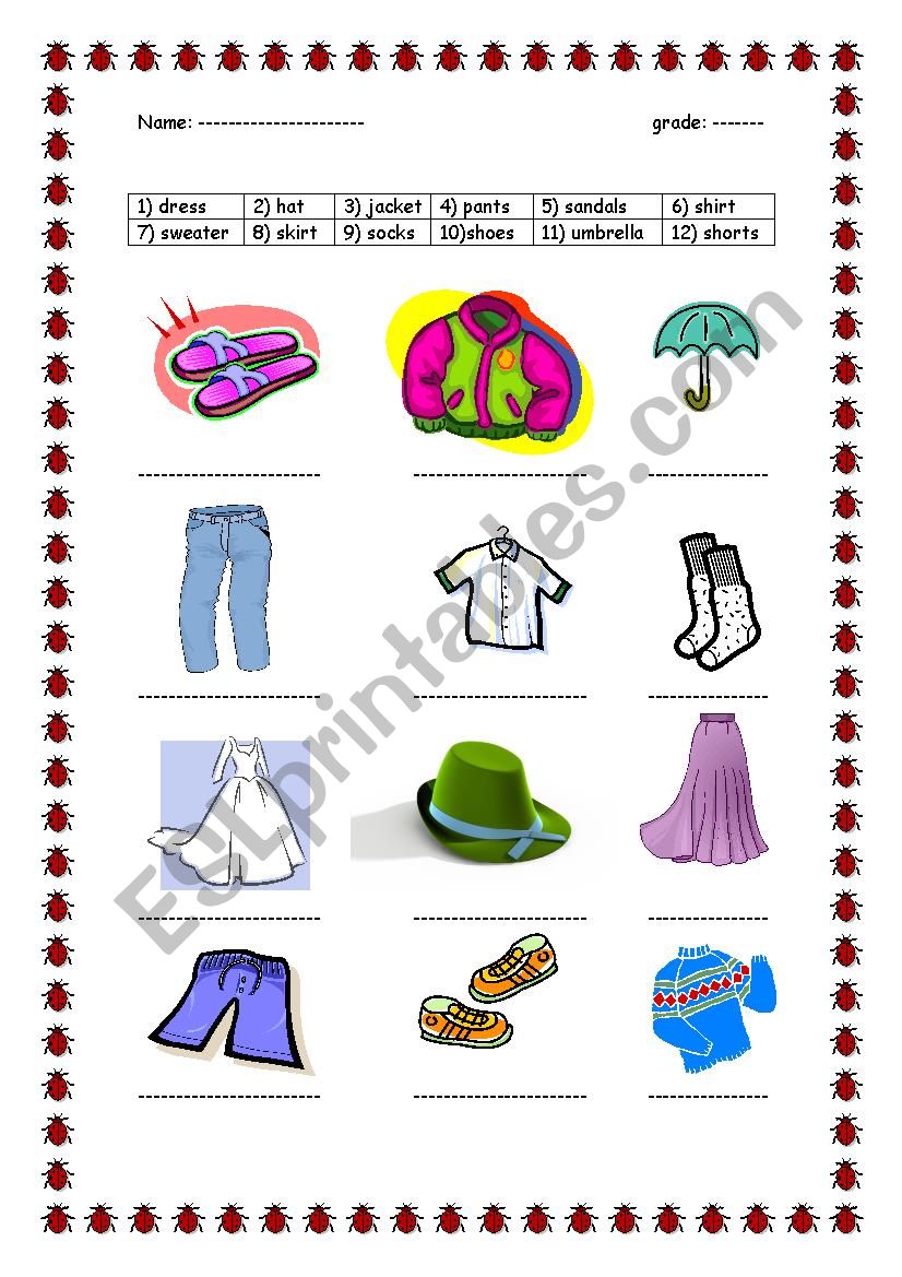 Clothes worksheet