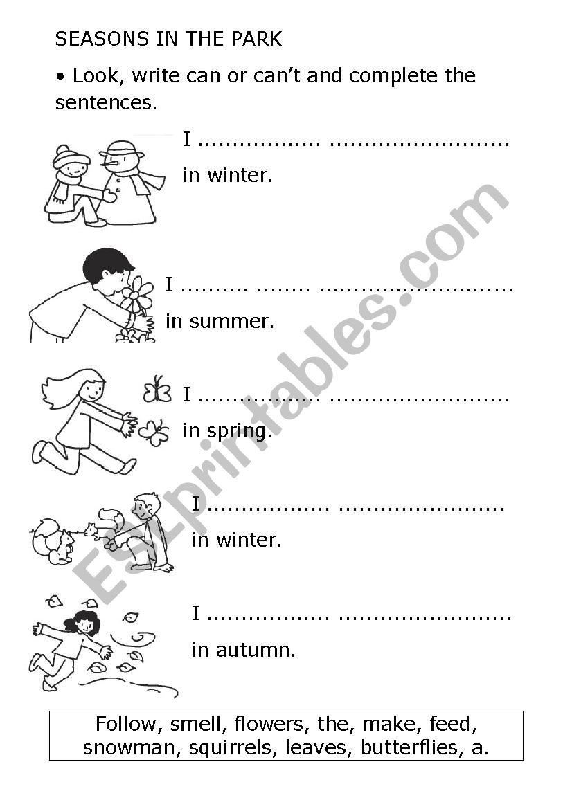 seasons in the park worksheet