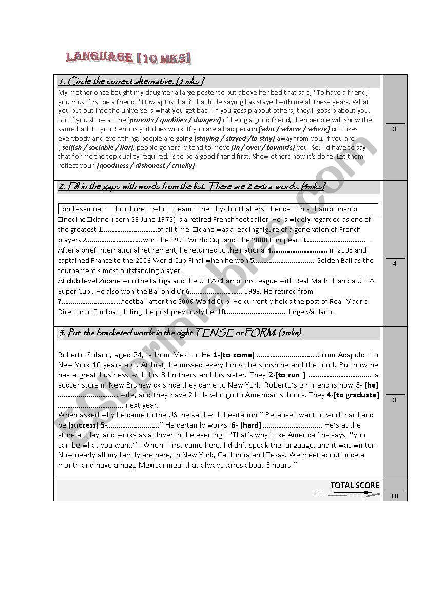 language activities worksheet