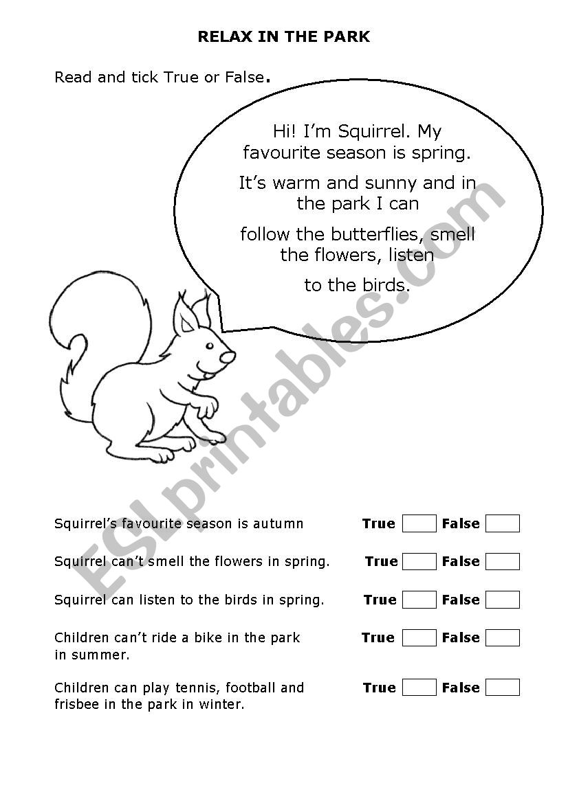 relax in the park worksheet