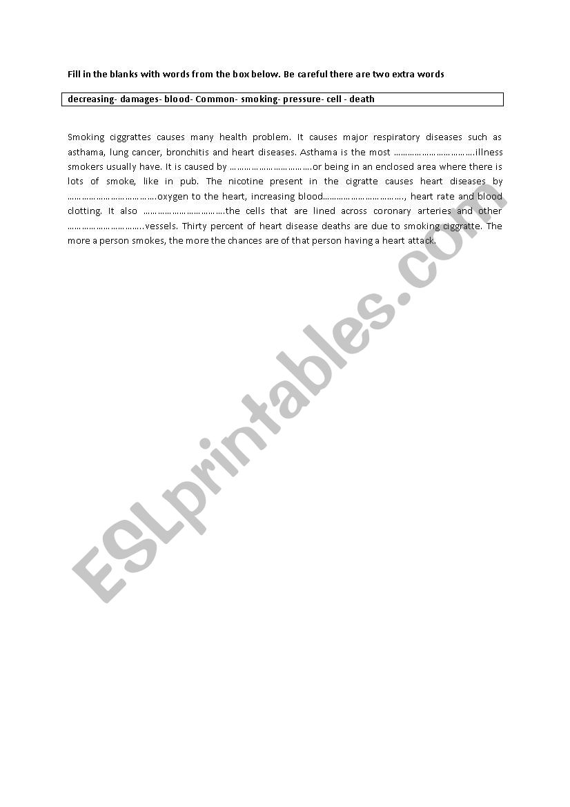 smoking worksheet