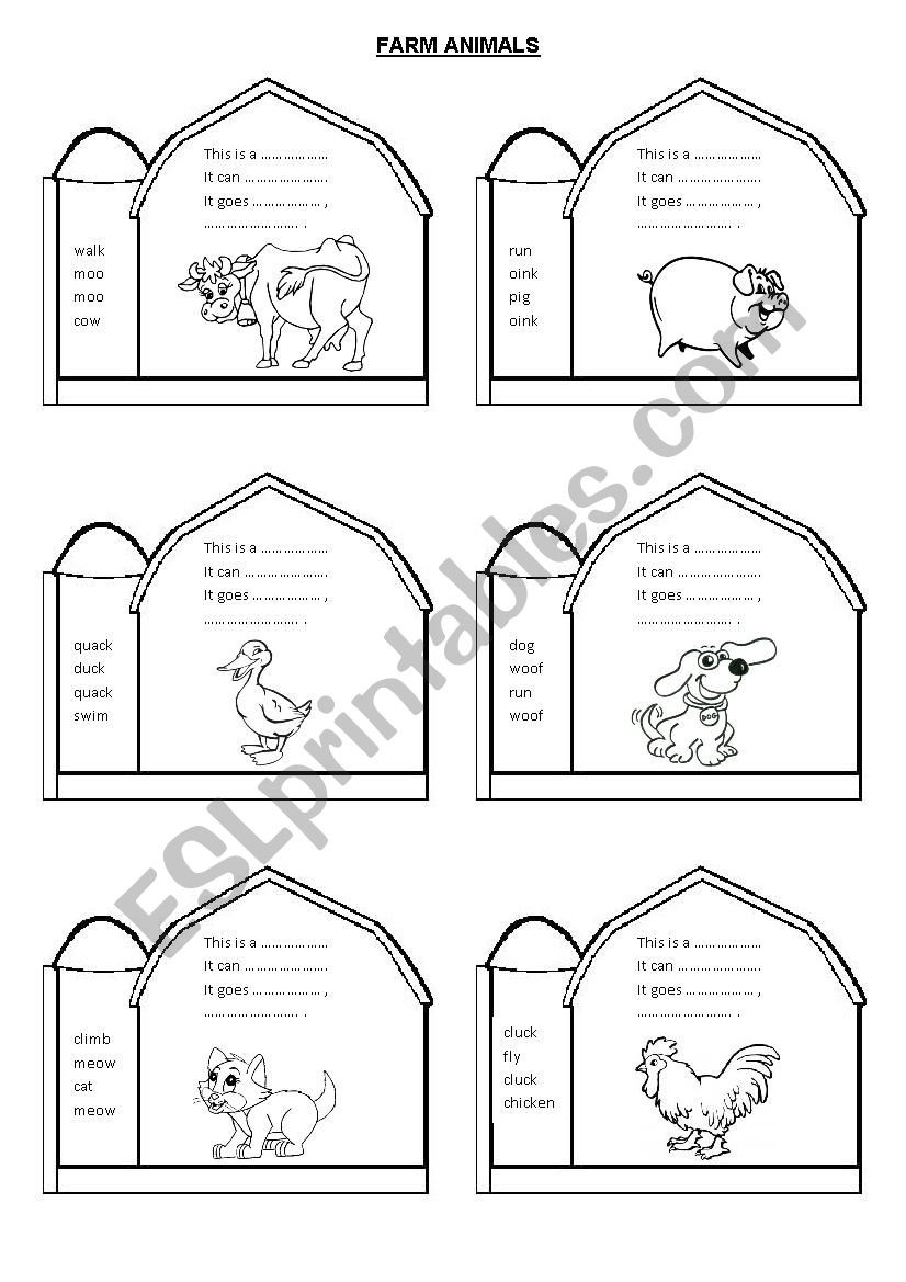 Farm animals mini book worksheet