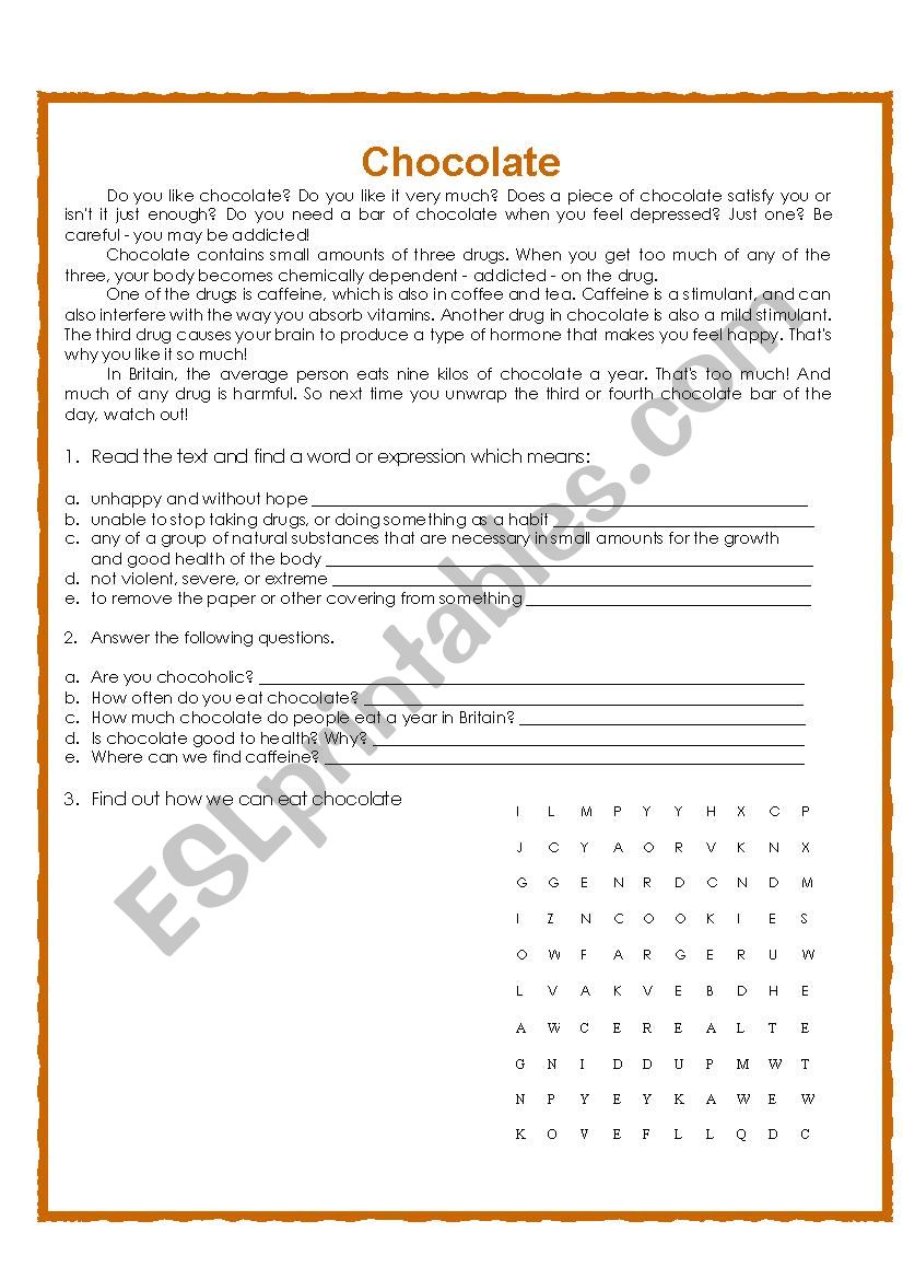 Chocolate worksheet