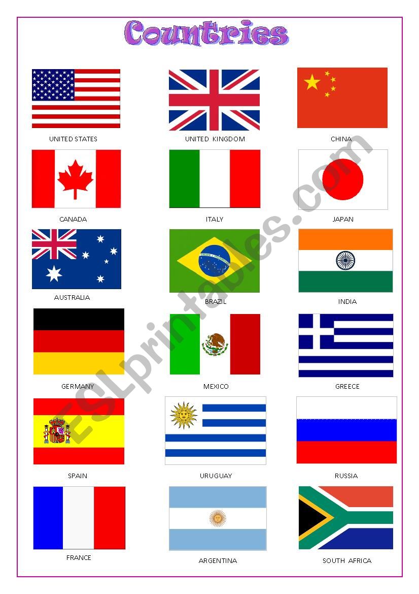 Countries & flags worksheet