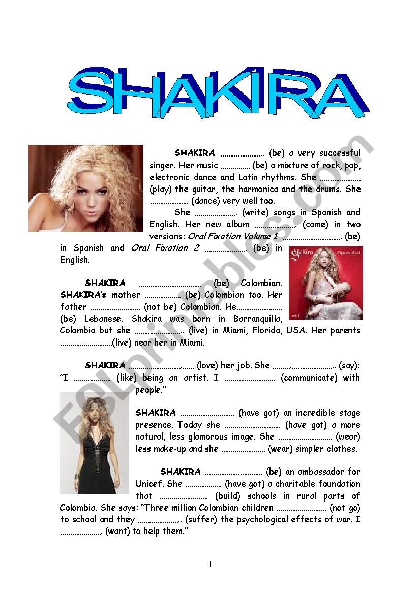 Shakira worksheet