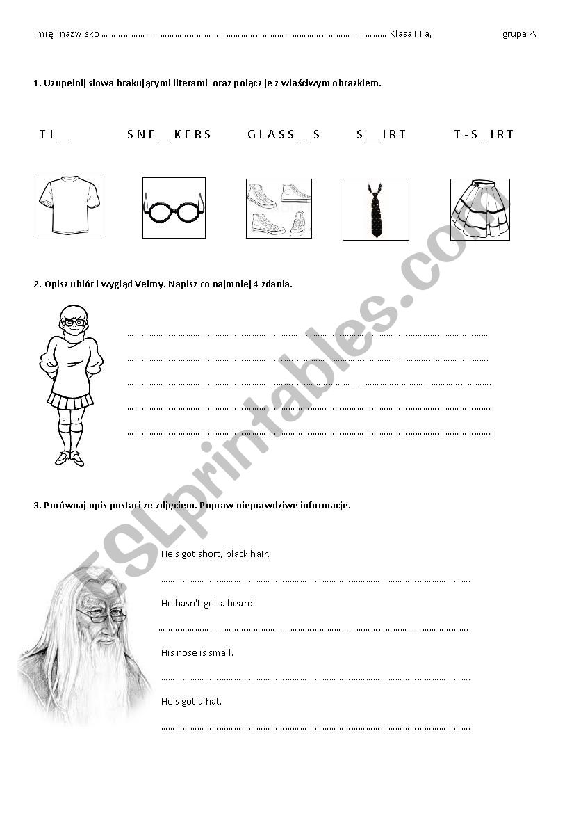 Clothes and face description test - ESL worksheet by Joankako
