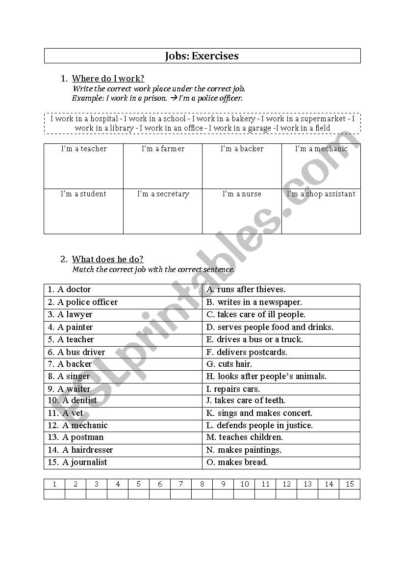 Jobs and present simple worksheet