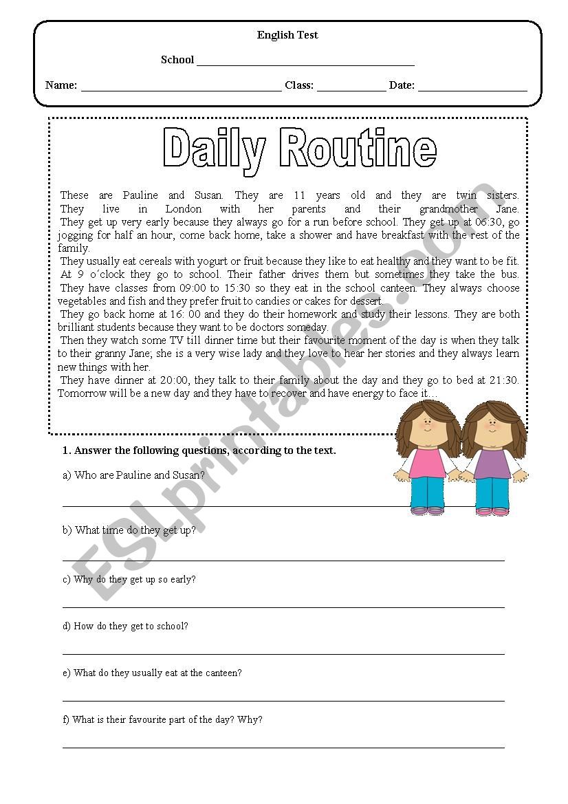 Daily Routine Test worksheet