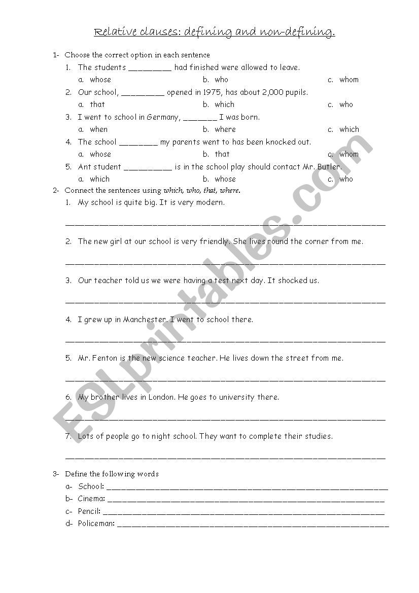 Relative Clauses worksheet