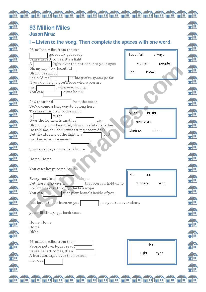 93 Million Miles - Jason Marz worksheet