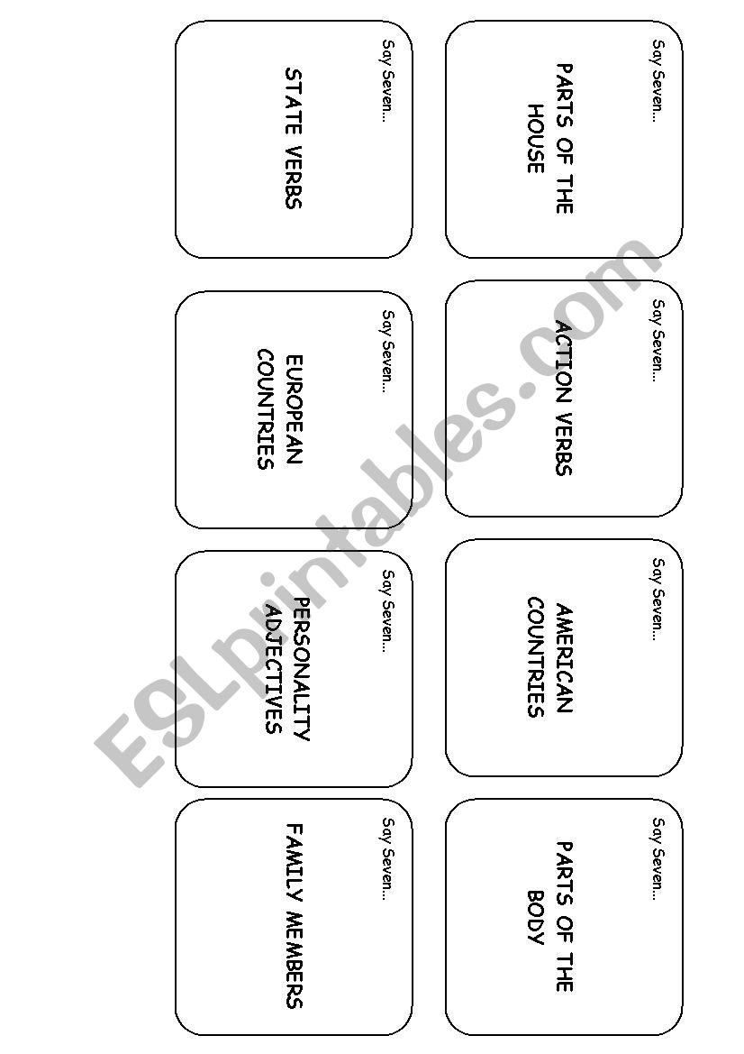 Say Seven - VOCABULARY REVISION GAME