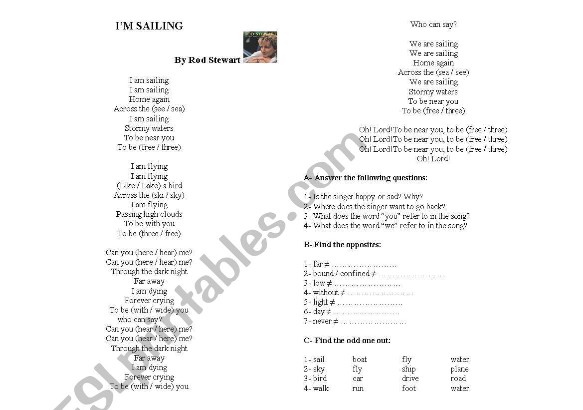 Im sailing worksheet