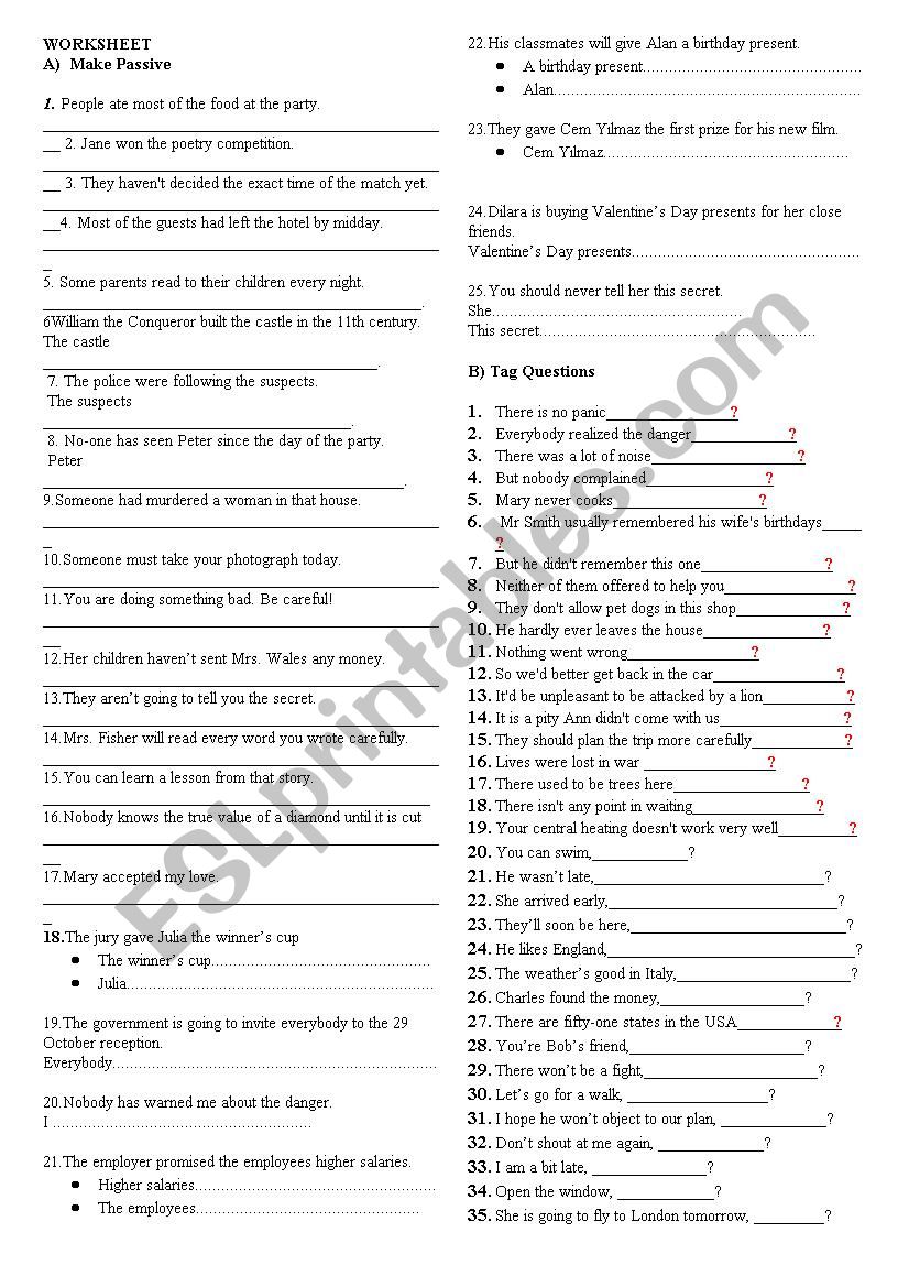 worksheet on different grammar units