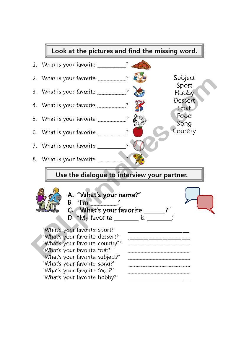 Whats Your Favorite...? worksheet