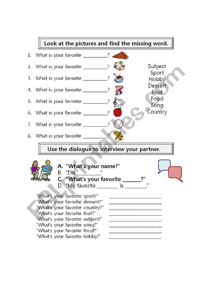 WhatÂ´s Your Favorite...? worksheet