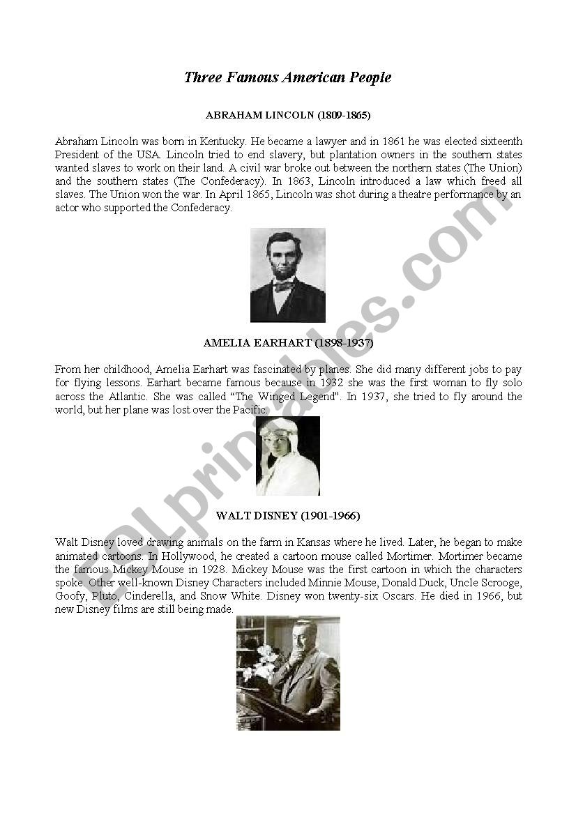 Three famous American people worksheet