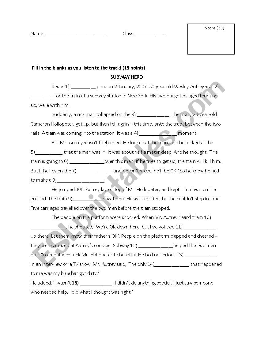 Listening about bravery worksheet