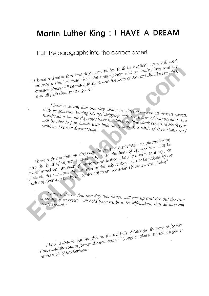 Printable I Have A Dream Worksheet